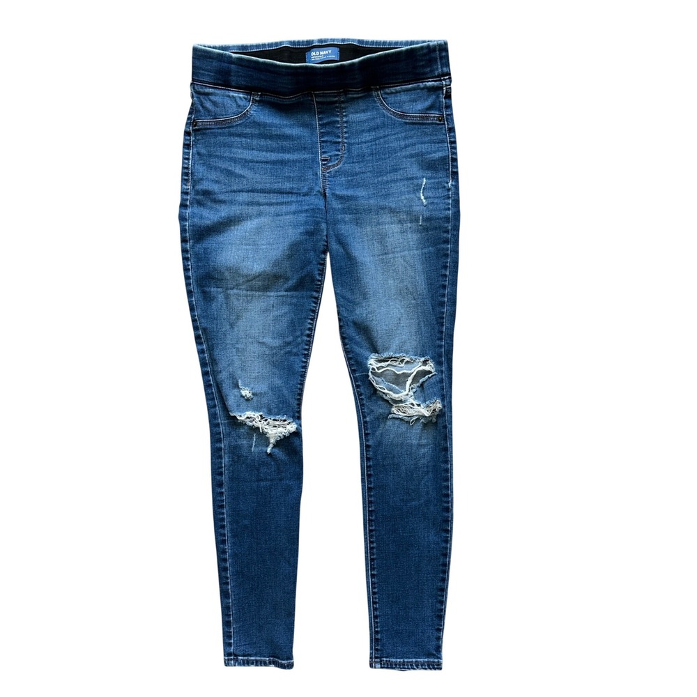 Old Navy Rockstar Mid Rise Distressed Denim Skinny Jeggings Medium Wash Size 10
